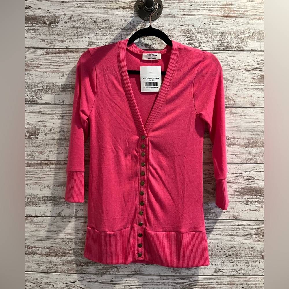 Zenana Outfitters Hot Pink Buttoned Cardigan LARGE